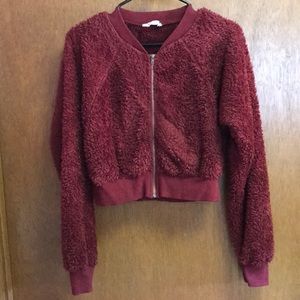 Maroon Fuzzy Crop Jacket size small